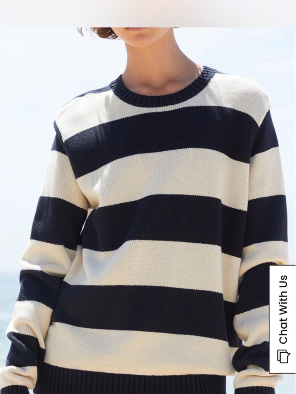 Brandy Melville Navy and Cream Striped Crewneck Sweater